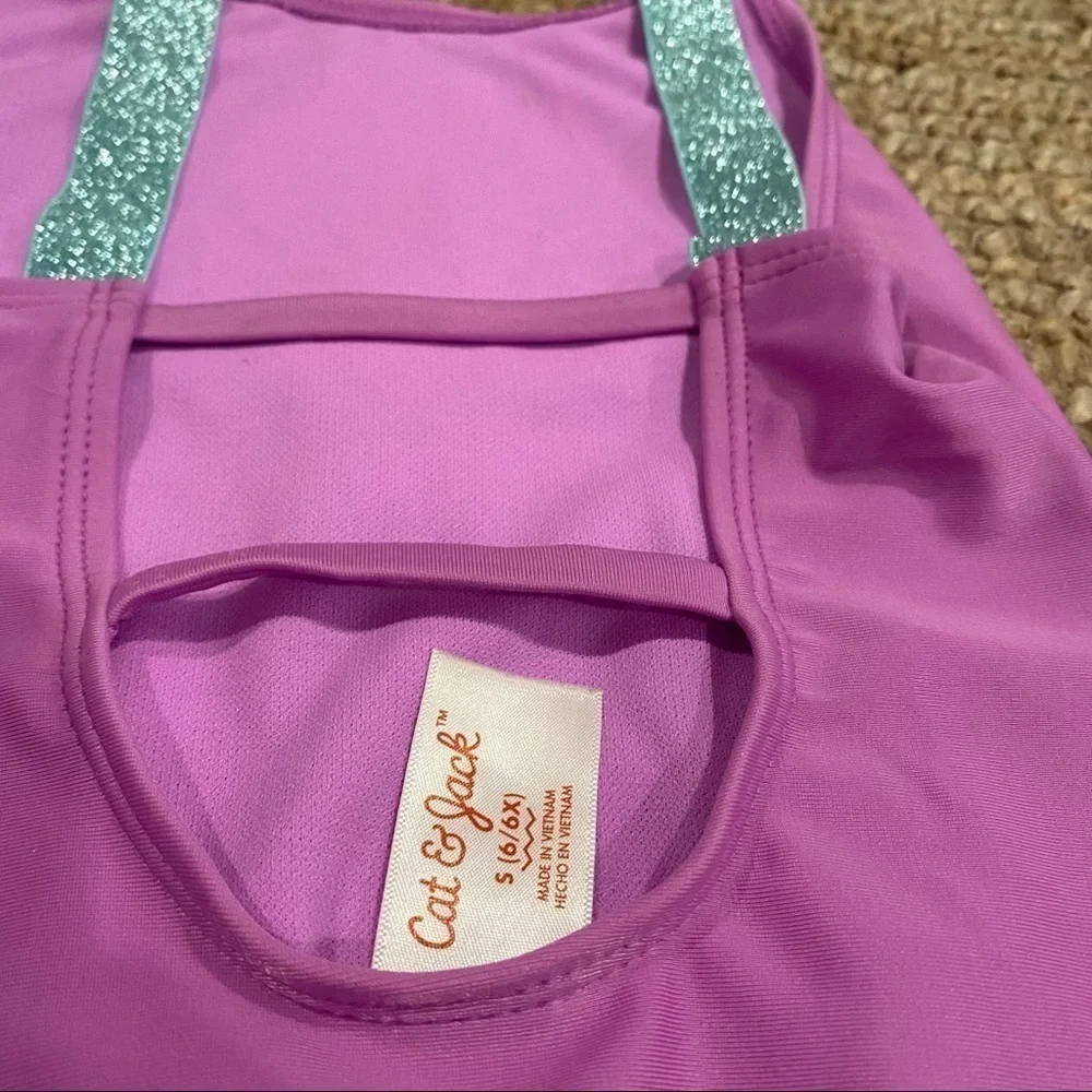 Cat & Jack Girls Seashell Swimsuit With Sparkly Straps 6/6x